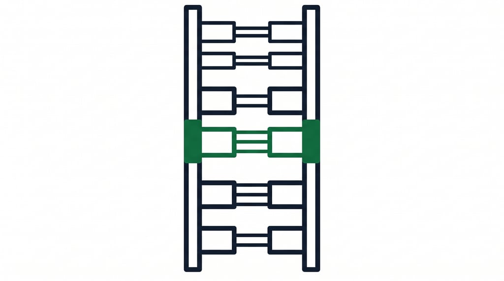 DNA at the base-pair level, drawn as a ladder of base pairs with one pair highlighted to mark a single-nucleotide variant.